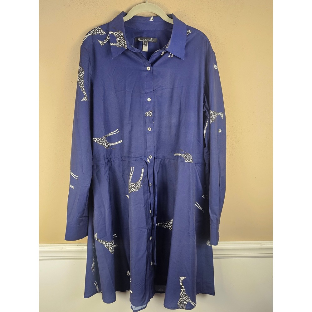 Hutch Modcloth Womens Navy Giraffe Print Dress Large